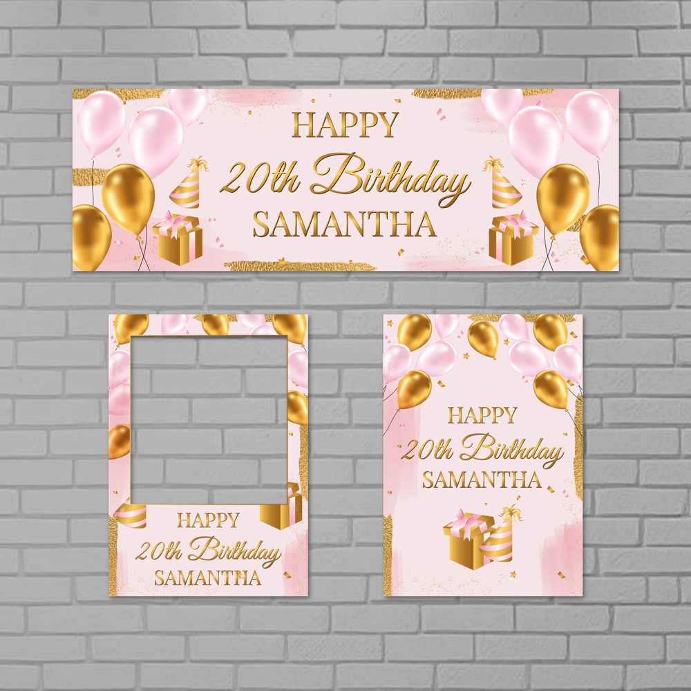 Home 1 Custom-Gold-and-Pink-Birthday-Party-Set-–-Personalized-Banner,-Selfie-Frame-&-Welcome-Board-for-Elegant-Celebrations
